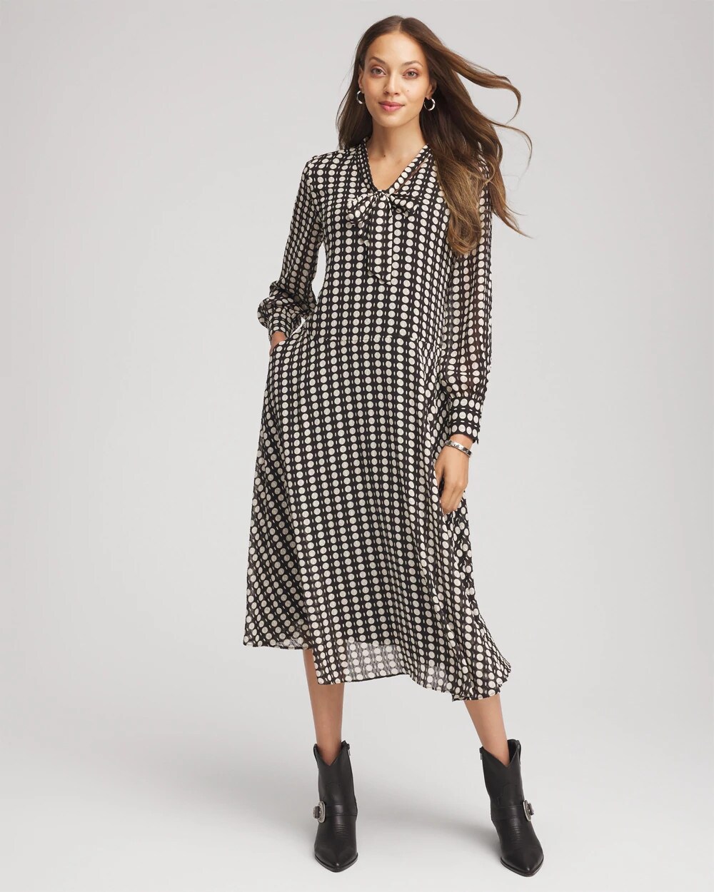 Chiffon Clip-Dot Tie-Neck Dress | Chico's